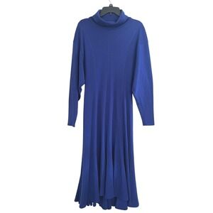 Vintage Krizia Poi Made in Italy Sweater Maxi Dress Women 6 Blue Wool Hi Lo Hem